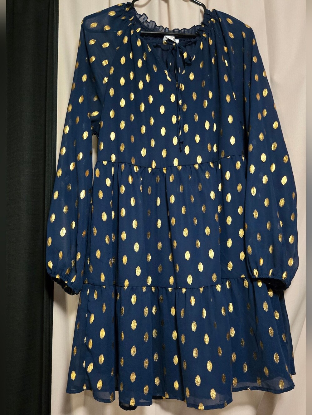 Navy Blue Dress with Gold Dot Print
